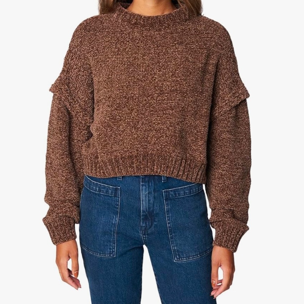 [BLANKNYC] Womens Drop Shoulder Chenille Cropped Sweater,